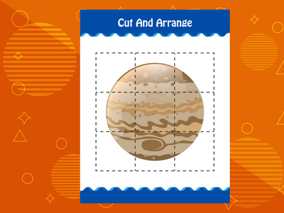 10 Pages Cut and arrange with a planet worksheet for kids. Educational game for children