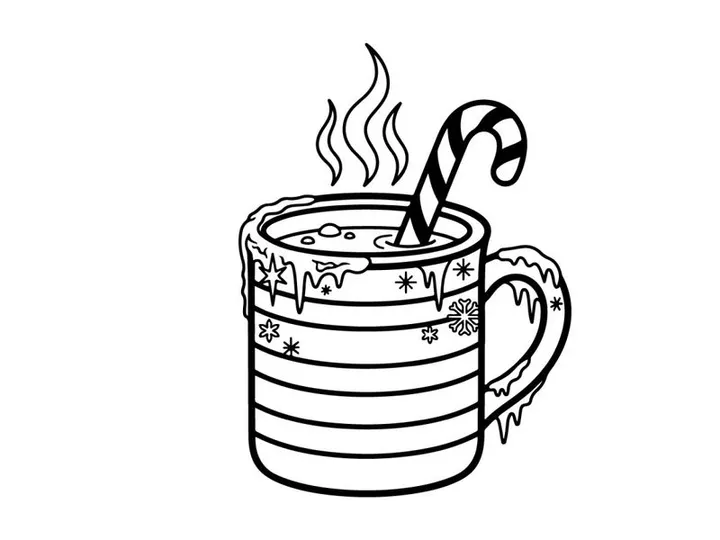 Steaming hot coffee mug with Christmas snowflake steam for festive winter morning celebrations