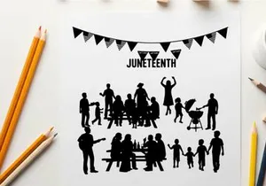 Juneteenth celebration silhouette of diverse people gathering