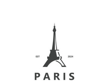 Tower Paris france Black Silhouette logo design template Illustration