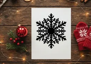 Black snowflake silhouette isolated on white background for Christmas design elements.