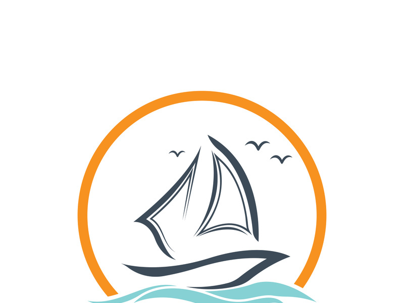 Sailboat boat on sea ocean wave with logo design simple ship