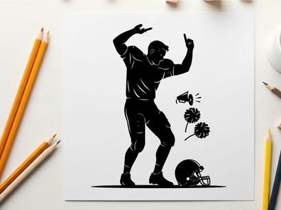 Silhouette of a man throwing a football with silhouette balls