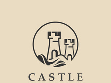 Castle kingdom logo graphic template design, Ancient castle vintage vector