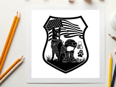 Silhouette of a police dog and american flag badge