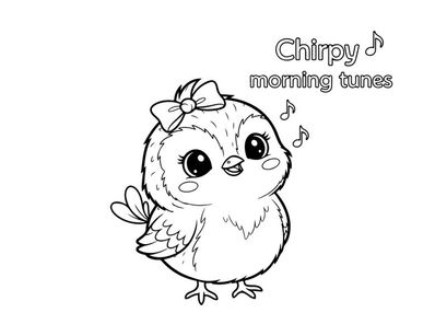 Cute singing baby bird morning tunes flat design vector illustration