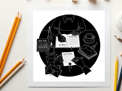 Silhouette of a person reading a book at a desk with stationery