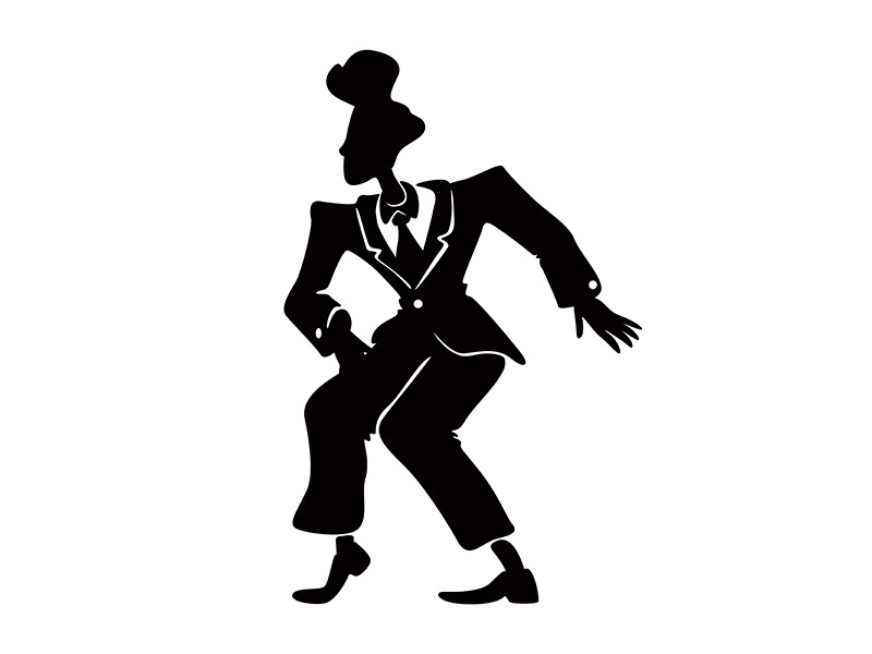 Comic man in retro suit black silhouette vector illustration