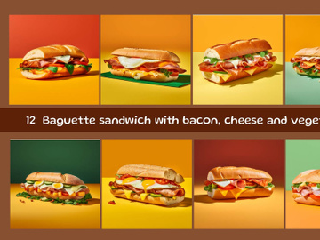 Baguette sandwich with bacon, cheese and vegetables preview picture