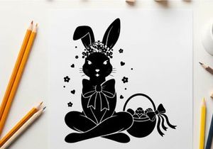 Silhouette of a royal easter bunny with crown and basket