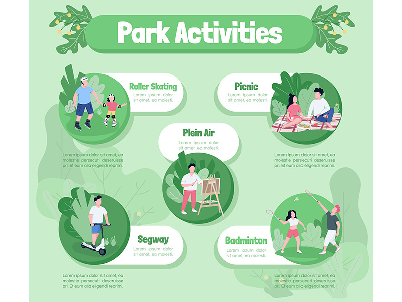 Park activities flat color vector informational infographic template