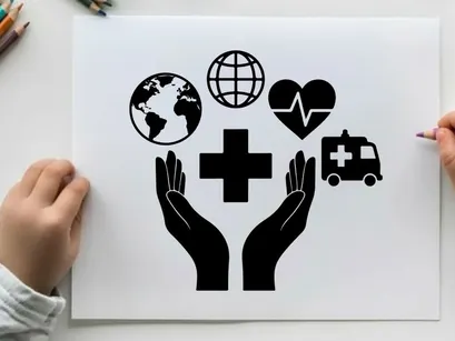 Hands protect medical care global health concept vector