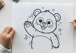 Cute cartoon bear waving happy vector illustration