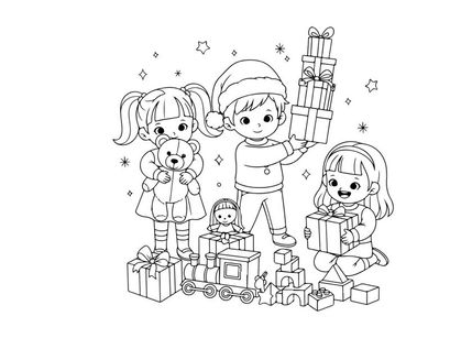 Children celebrating birthday with gifts vector illustration