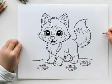 Cute white fox puppy sitting with cookies vector illustration preview picture