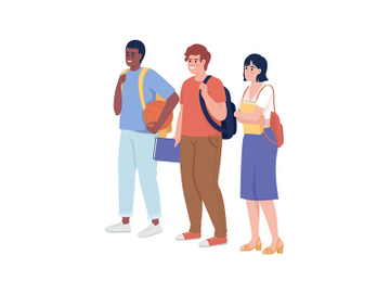 Positive students group semi flat color vector characters preview picture