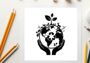 Eco friendly silhouette of the earth with hands and green leaves