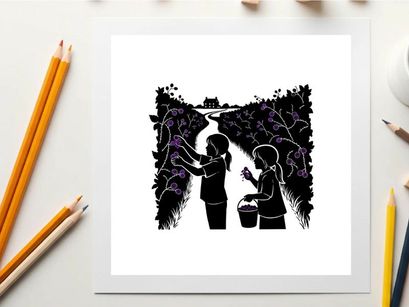 Silhouette of two people by a river with a silhouette background