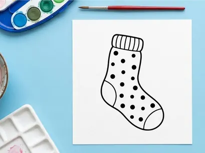 Ikon kaus kaki Natal dengan pola titik-titik, gambar garis hitam putih sederhana.