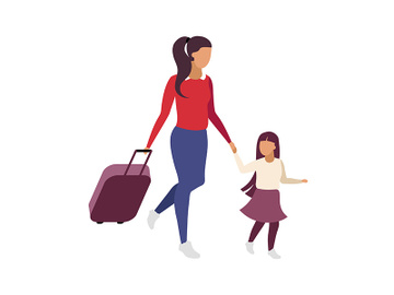 Mother and daughter travelling together flat color vector faceless characters preview picture