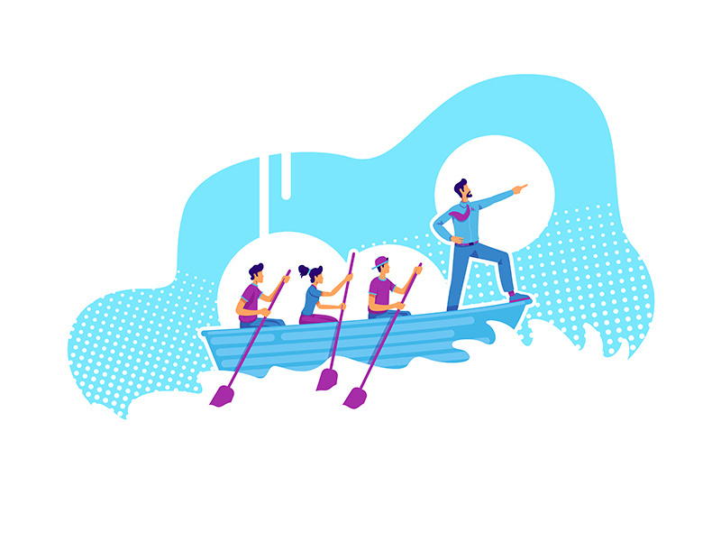Team in sailing boat flat concept vector illustration