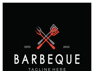 Smoke and BBQ Barbecue Vintage hot grill, with crossed flames and spatula. Logo for restaurant, badge, cafe and bar.vector preview picture