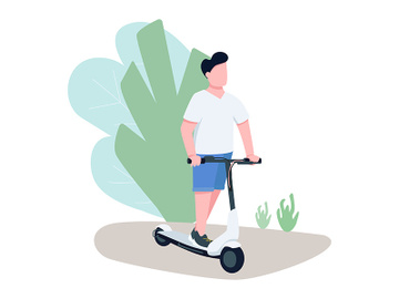 Boy on electric scooter flat color vector faceless character preview picture