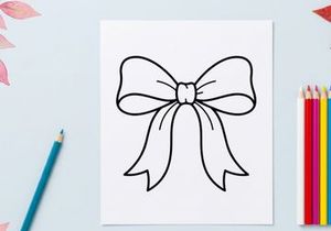 Hand drawn Christmas gift bow illustration, simple black outline ribbon for holiday decor.