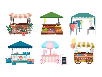 Market stalls flat vector illustrations set preview picture