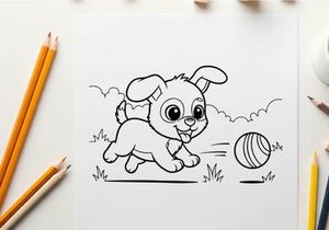 Cute puppy playing with soccer ball vector illustration
