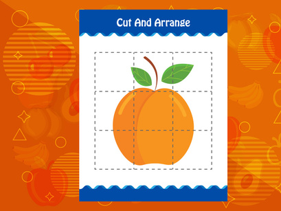 10 Pages Cut and arrange with a fruit worksheet for kids. Educational game for children