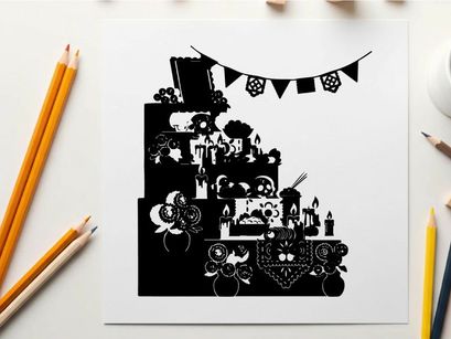 Day of the dead altar silhouette with decorations and offerings