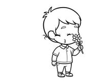 Sad boy holding flower vector illustration flat design