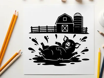 fröhliches Schwein, das in Matsch planscht – Vektorgrafik
