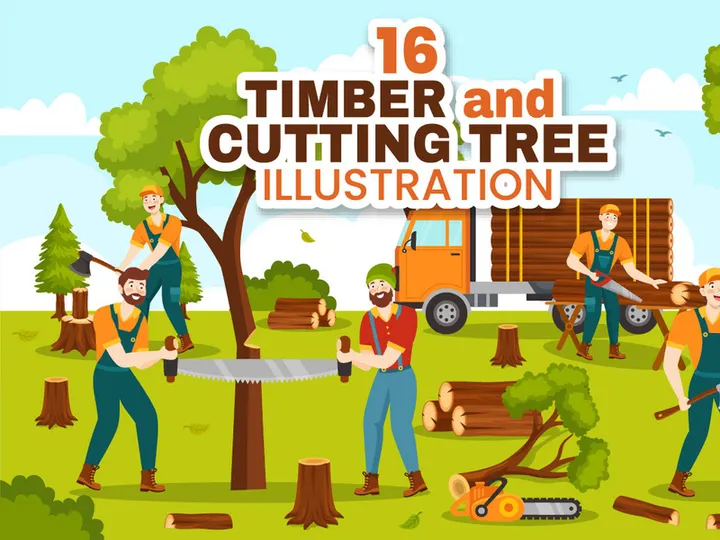 16 Chopping Timber and Cutting Tree Illustration