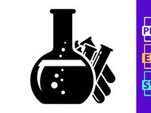 Round Bottom Flask and Three Test Tubes with Bubbles, Symbolizing Scientific Investigation, Chemistry, and Laboratory Work. Vector Icon.