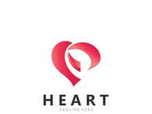 Heart logo design template, luxury ribbon Valentines day and love stripe logotype