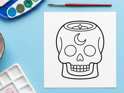 Halloween-Schädel mit gruseligen Augen und grinsenden Zähnen. Minimalistischer Cartoon-Schädel für festliche Designs und Horror-Themen.