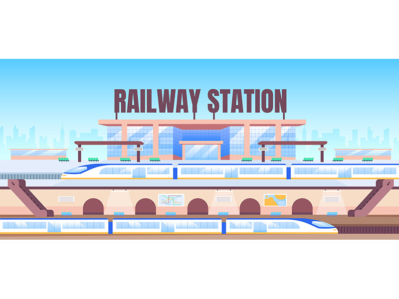 Railway station banner flat vector template