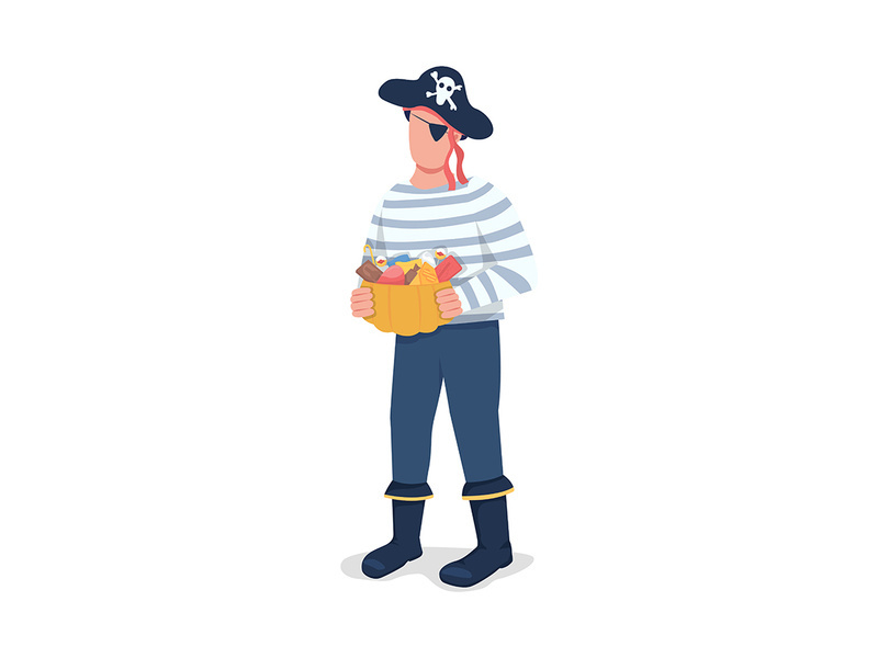 Man in pirate costume with treats semi flat color vector character