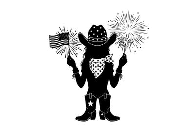 American cowboy silhouette celebrating with fireworks and flag preview picture
