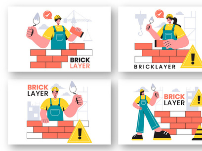 9 Bricklayer Worker Illustration