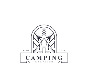 Camping logo or illustration monoline or line art style tent template design preview picture