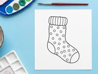 Hand drawn Christmas stocking with polka dot pattern isolated on white background