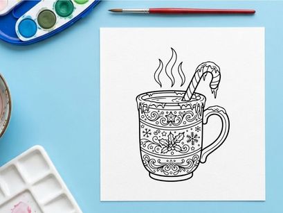 Steaming hot Christmas tea mug with snowflake patterns and festive steam rising elegantly