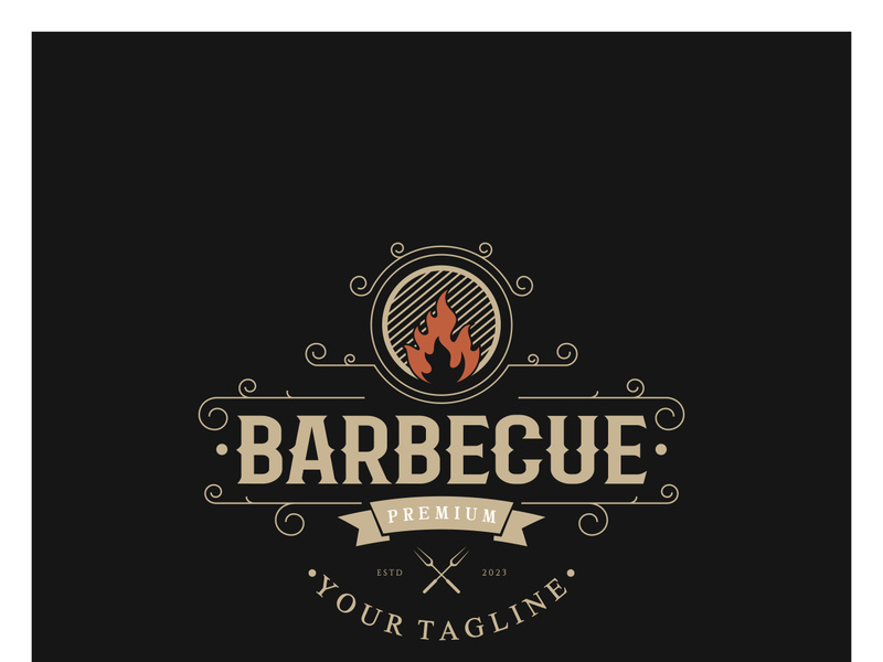 Simple Barbecue Vintage hot grill, with crossed flames and spatula. Logo for restaurant, badge, cafe and bar.vector