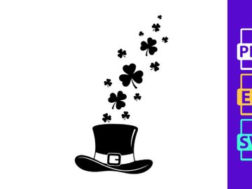 Top hat with falling four leaf clovers luck charm vector illustration preview picture