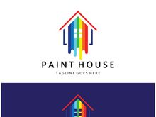 logo icon illustration house paint with a blend of brushes and rollers for house wall paint design, minimalist house, painting, interior, building, property business, wallpaper, vector concept