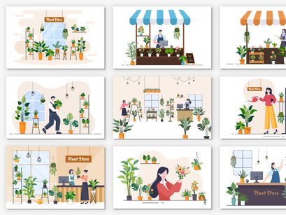 22 Flowers Store and Plants Shop Background Illustration