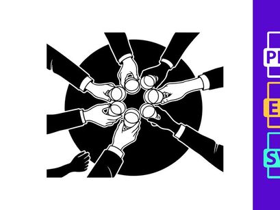 Diverse Hands Toasting Drinks Silhouette